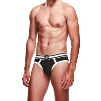 Sportslip heren zwart met witte bies en gestreepte tailleband
