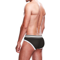 Men's Black Sports Brief with White Piping, Striped Waistband