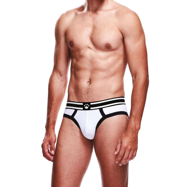 Slip sportivo uomo bianco con bordini neri e fascia a righe