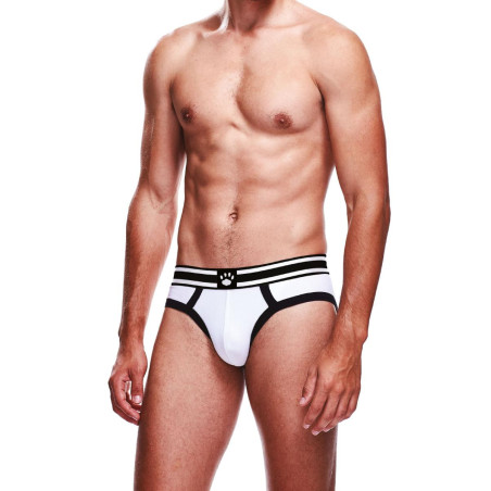 Men's White Sports Brief with Black Piping, Striped Waistband