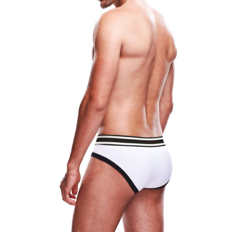 Sportslip heren wit met zwarte bies en gestreepte tailleband