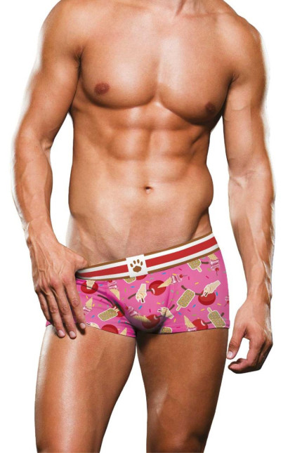 Men's Pink Short Boxer Brief with Ice Cream and Cherry Print