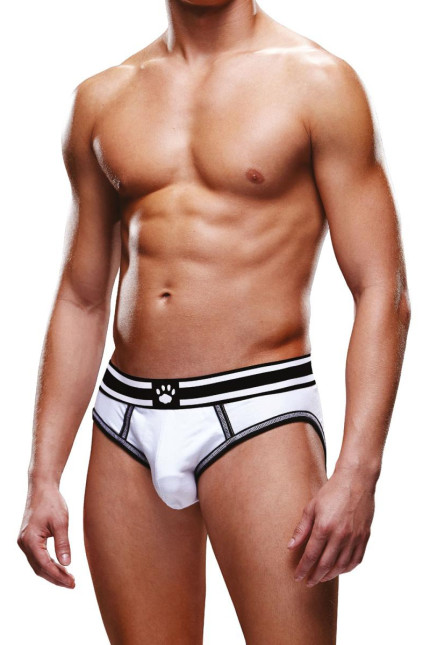 Slip aberto homem com rabo à mostra, branco com debruns pretos