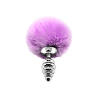Plug métal annelé queue de lapin mauve taille S 7 cm - Fluffy Twist