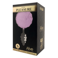 Mauve Ribbed Metal Bunny Tail Plug, Size S, 7 cm - Fluffy Twist