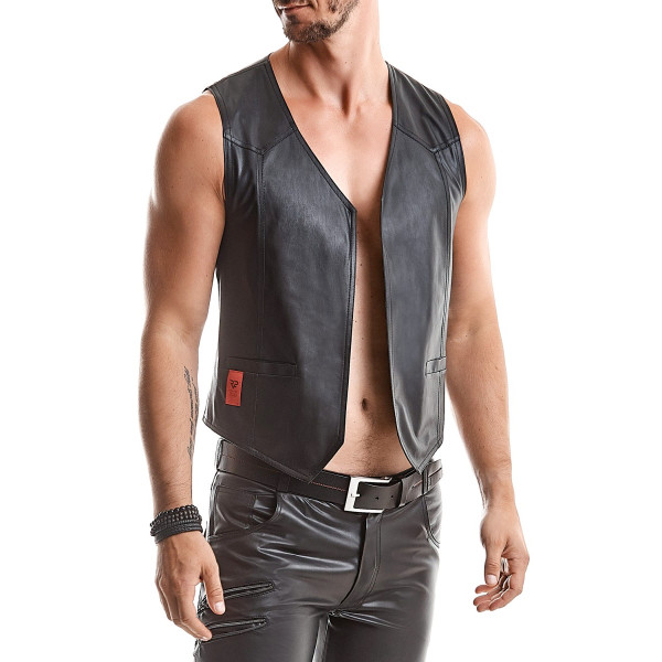 Gilet homme wetlook noir ajusté à boucle dos - Red Mark