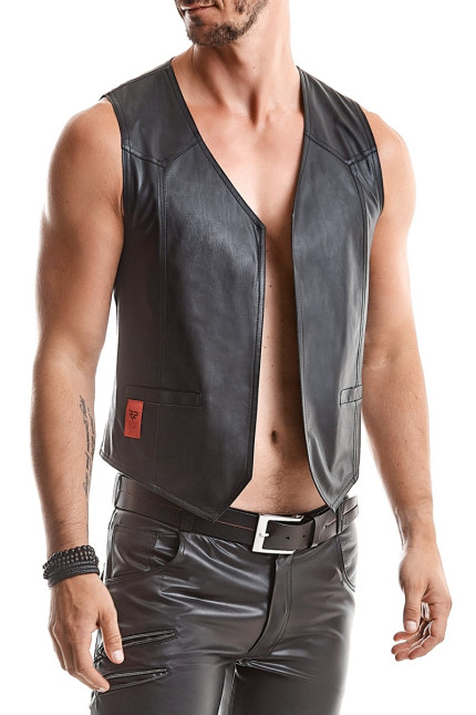 Getailleerd zwart wetlook herengilet met gesp op de rug - Red Mark