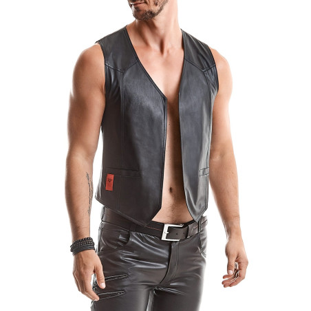 Taillierte schwarze Wetlook-Weste für Herren mit Schnalle - Red Mark