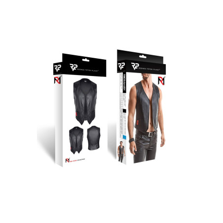 Taillierte schwarze Wetlook-Weste für Herren mit Schnalle - Red Mark