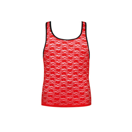 Men's Sheer Red Lace Tank Top - Brave