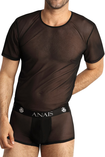 T-shirt aderente in tulle nero trasparente da uomo - Eros