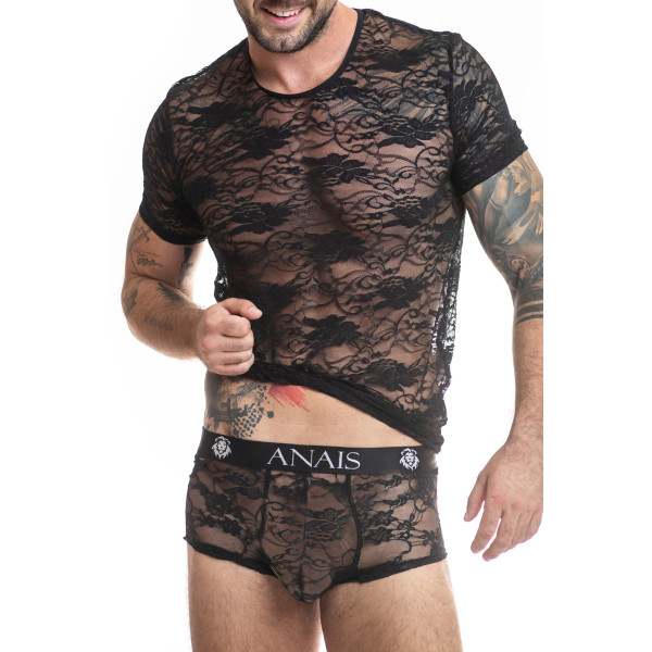 Men's Sheer Black Floral Lace T-Shirt - Romance