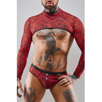 Crop-Top lange Ärmel aus Zebra-Tüll rot und schwarz - Razors Edge
