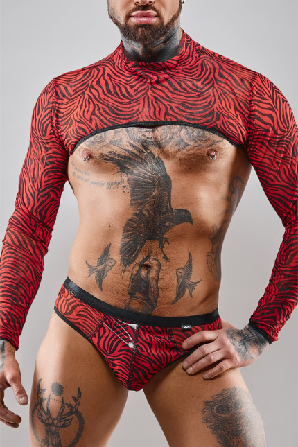 Crop top lange mouwen zebratule rood en zwart - Razors Edge