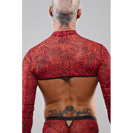 Crop-Top lange Ärmel aus Zebra-Tüll rot und schwarz - Razors Edge