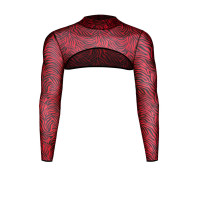 Red and Black Zebra Tulle Long-Sleeve Crop Top - Razors Edge