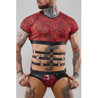 Crop top uomo a maniche corte con harness zebrato rosso - Razors Edge