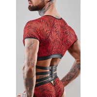 Heren crop top met korte mouwen en harnas, rood zebra - Razors Edge