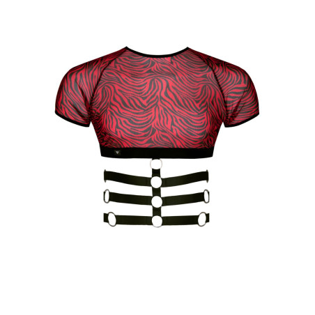 Crop top uomo a maniche corte con harness zebrato rosso - Razors Edge