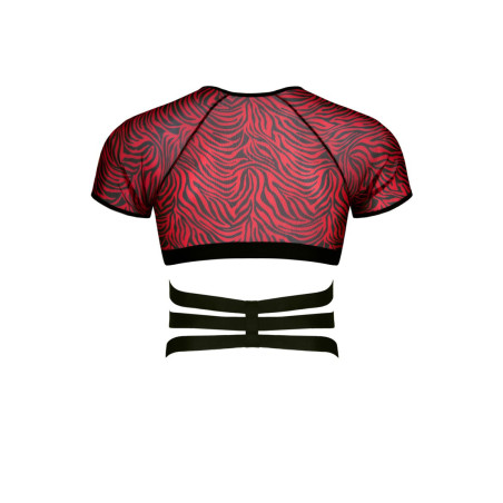 Crop top hombre manga corta con arnés cebra rojo - Razors Edge