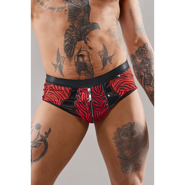 Heren shorty met dubbele rits, zebra tule rood en zwart - Razors Edge