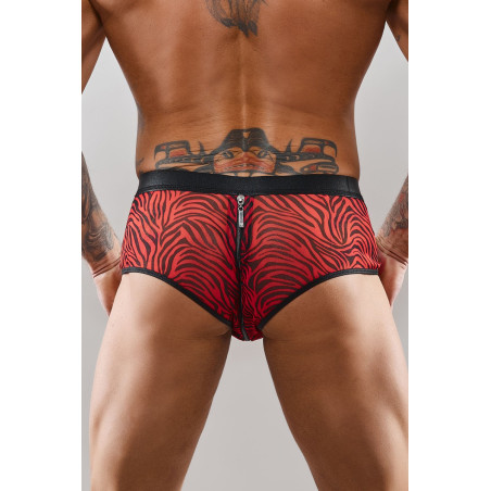 Heren shorty met dubbele rits, zebra tule rood en zwart - Razors Edge