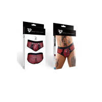 Heren shorty met dubbele rits, zebra tule rood en zwart - Razors Edge