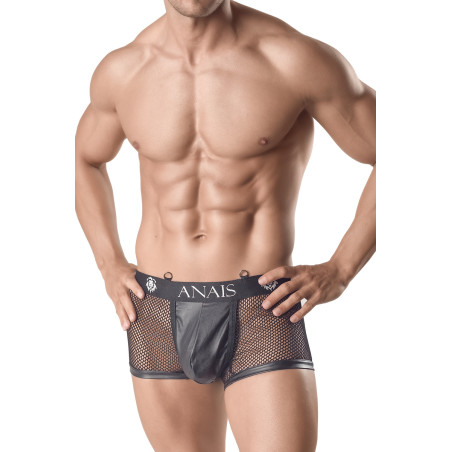 Black Wetlook and Fishnet Boxer Briefs with Rings for Men - Ares