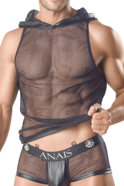 Canotta con cappuccio in rete nera uomo - Hoodie Ares