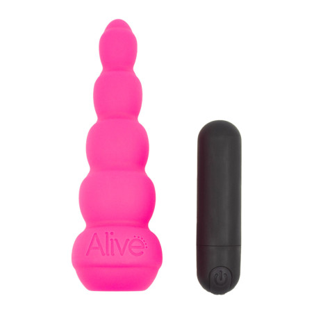 Vibrating Beaded Anal Stimulator, Pink Silicone, 13.8 cm - Lance Pro