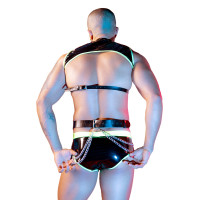 Conjunto homem wetlook preto e fluo de 4 peças com arnês