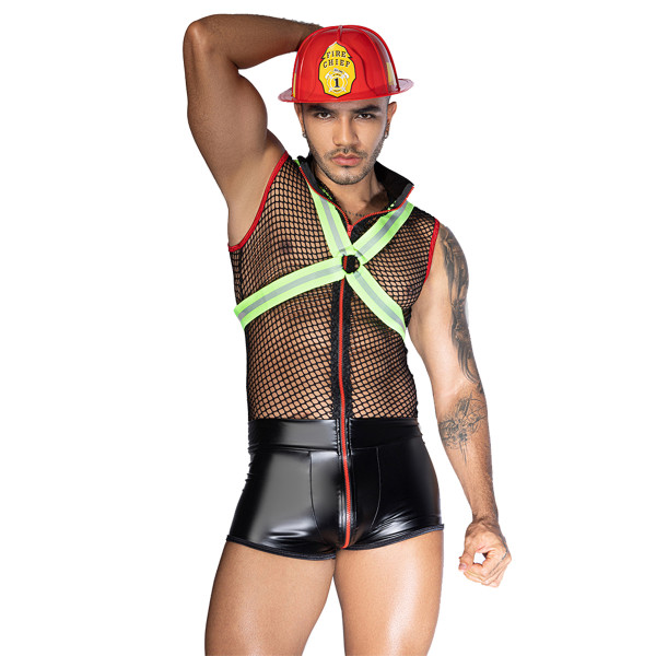 Sexy Men's Firefighter Costume, 3 Pieces with Helmet and Harness