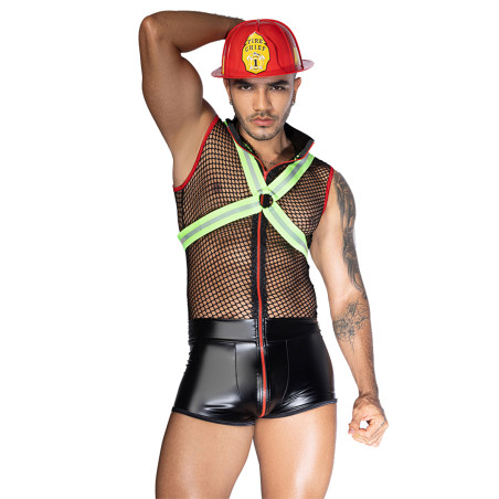 Costume pompiere sexy uomo 3 pezzi con casco e harness