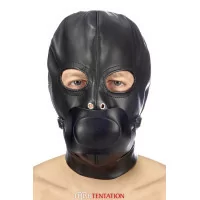 Leather BDSM Hood with Removable Gag