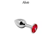 Red Rhinestone Metal Anal Plug Size M - Anal Pleasure