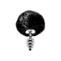 Premium Black Fluffy Ribbed Metal Plug - Size S