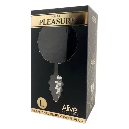 Premium Black Fluffy Ribbed Metal Plug - Size L - Alive (€19.99) | Poppers Express