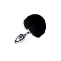 Premium Zwarte Fluffy Metalen Plug - Maat S